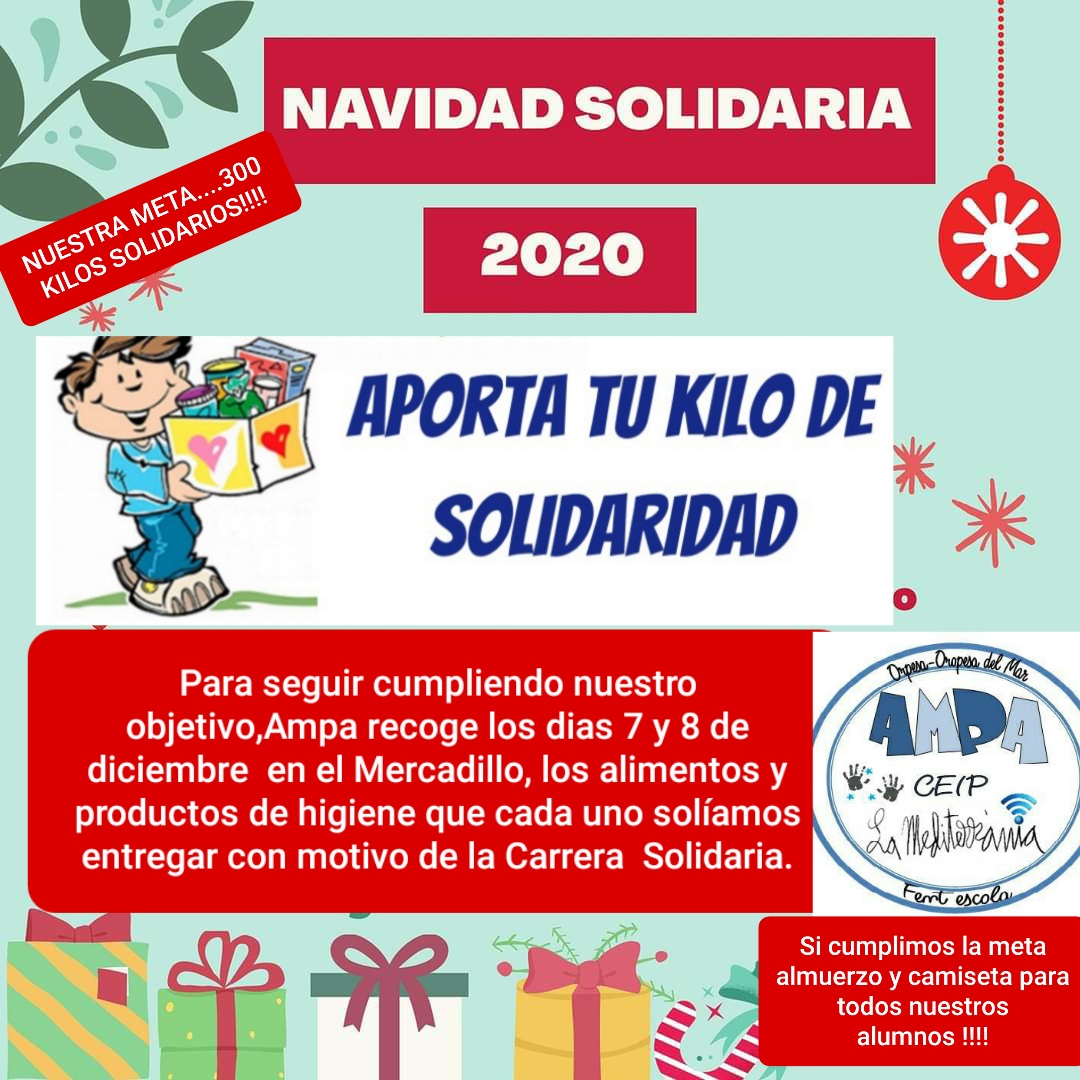 Cartel Navidad Solidaria 2020 AMPA CEIP La Mediterrània